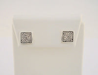 Detailed Vintage 1980's New Old Stock Sterling Silver Carved & Antiqued Celtic Maze Design 10mm Suare Stud Pierced Earrings NOS New