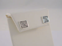 Detailed Vintage 1980's New Old Stock Sterling Silver Carved & Antiqued Celtic Maze Design 10mm Suare Stud Pierced Earrings NOS New