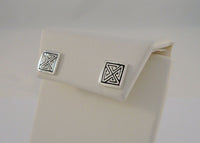 Detailed Vintage 1980's New Old Stock Sterling Silver Carved & Antiqued Celtic Maze Design 10mm Suare Stud Pierced Earrings NOS New