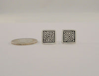 Detailed Vintage 1980's New Old Stock Sterling Silver Carved & Antiqued Celtic Maze Design 10mm Suare Stud Pierced Earrings NOS New