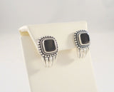 Bold Signed Vintage Sterling Silver and Black Onyx Curvy Fluted Pierced Earrings w/ Southwestern Rope & Bead Detailing