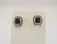 Bold Signed Vintage Sterling Silver and Black Onyx Curvy Fluted Pierced Earrings w/ Southwestern Rope & Bead Detailing