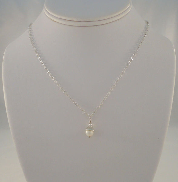 Signed Vintage Sterling Silver & Cap Topped Creamy White Pearl Pendant Fancy Chain Sparkly Necklace 18"