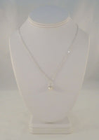 Signed Vintage Sterling Silver & Cap Topped Creamy White Pearl Pendant Fancy Chain Sparkly Necklace 18"