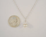 Signed Vintage Sterling Silver & Cap Topped Creamy White Pearl Pendant Fancy Chain Sparkly Necklace 18"