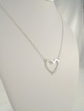 Large Handcrafted Signed Vintage Mexican Sterling Silver Modern Open Heart Fixed Interlock Pendant Necklace 16.5" MD28V
