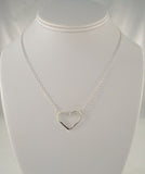 Large Handcrafted Signed Vintage Mexican Sterling Silver Modern Open Heart Fixed Interlock Pendant Necklace 16.5" MD28V