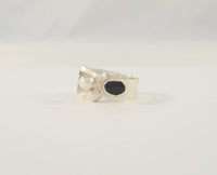 Bold Chunky Vintage Handcrafted Sterling Silver & Back Onyx Dimensional Abstract Modernist Wide Band  Bypass Ring