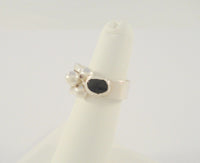 Bold Chunky Vintage Handcrafted Sterling Silver & Back Onyx Dimensional Abstract Modernist Wide Band  Bypass Ring