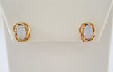 Signed Vintage 14K Solid Yellow Gold Spiral Swirl Set Fiery 9.5mm X 7.9mm Oval Opal Cabochon Stud Earrings