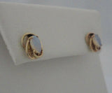 Signed Vintage 14K Solid Yellow Gold Spiral Swirl Set Fiery 9.5mm X 7.9mm Oval Opal Cabochon Stud Earrings