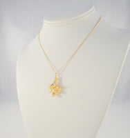 Large Beautifully Crafted & Signed, Vintage 1940's Walter Lampl Solid 10K Yellow Gold Curvy Repousse Flower Pendant Necklace