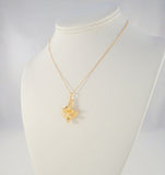 Large Beautifully Crafted & Signed, Vintage 1940's Walter Lampl Solid 10K Yellow Gold Curvy Repousse Flower Pendant Necklace