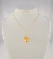 Large Beautifully Crafted & Signed, Vintage 1940's Walter Lampl Solid 10K Yellow Gold Curvy Repousse Flower Pendant Necklace