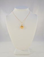 Large Beautifully Crafted & Signed, Vintage 1940's Walter Lampl Solid 10K Yellow Gold Curvy Repousse Flower Pendant Necklace