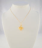 Large Beautifully Crafted & Signed, Vintage 1940's Walter Lampl Solid 10K Yellow Gold Curvy Repousse Flower Pendant Necklace