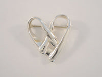 Big Vintage Handmade Mexican Sterling Silver Abstract Modernist Open Heart Brooch
