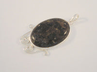 Large Vintage Handmade Sterling Silver w/ Mossy Green & Chocolate Brown Stone Spiral Framed Pendant