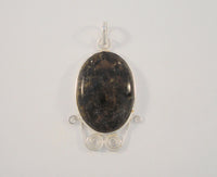 Large Vintage Handmade Sterling Silver w/ Mossy Green & Chocolate Brown Stone Spiral Framed Pendant