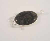 Large Vintage Handmade Sterling Silver w/ Mossy Green & Chocolate Brown Stone Spiral Framed Pendant