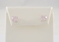Sparkly Signed Vintage Sterling Silver & Faceted Soft Pale Pink Prong Set Round Cubic Zirconia Stud Pierced Earrings 2 CT CZ