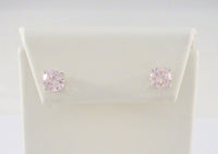 Sparkly Signed Vintage Sterling Silver & Faceted Soft Pale Pink Prong Set Round Cubic Zirconia Stud Pierced Earrings 2 CT CZ