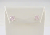 Sparkly Signed Vintage Sterling Silver & Faceted Soft Pale Pink Prong Set Round Cubic Zirconia Stud Pierced Earrings 2 CT CZ