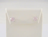 Sparkly Signed Vintage Sterling Silver & Faceted Soft Pale Pink Prong Set Round Cubic Zirconia Stud Pierced Earrings 2 CT CZ