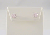 Sparkly Signed Vintage Sterling Silver & Faceted Soft Pale Pink Prong Set Round Cubic Zirconia Stud Pierced Earrings 2 CT CZ