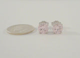 Sparkly Signed Vintage Sterling Silver & Faceted Soft Pale Pink Prong Set Round Cubic Zirconia Stud Pierced Earrings 2 CT CZ