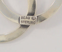 Signed Vintage Beau Sterling Silver Double Entwined Eternity Circles Pin or Brooch w/ Carved Modern Groove Design