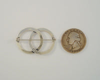 Signed Vintage Beau Sterling Silver Double Entwined Eternity Circles Pin or Brooch w/ Carved Modern Groove Design