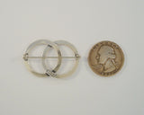 Signed Vintage Beau Sterling Silver Double Entwined Eternity Circles Pin or Brooch w/ Carved Modern Groove Design