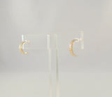 New Petite Sparkly Signed 10K Solid Yellow & White Gold Pebbled Textured Diamond Cut Half Hoop Pierced Earrings D/C 13x3.5mm