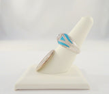 Bold and Bright Signed Vintage Sterling Silver w/ Turquoise Blue Enamel &  Sparkly Cubic Zirconia Wide Band Dome Ring Size 7