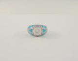 Bold and Bright Signed Vintage Sterling Silver w/ Turquoise Blue Enamel &  Sparkly Cubic Zirconia Wide Band Dome Ring Size 7