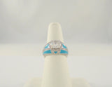 Bold and Bright Signed Vintage Sterling Silver w/ Turquoise Blue Enamel &  Sparkly Cubic Zirconia Wide Band Dome Ring Size 7