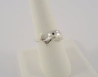 Detailed, Vintage Sterling Silver Curvy Carved Dolphin or Porpoise Wrapped 11mm Wide Band Ring Size 8