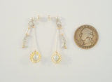 Long Vintage Sterling Silver w/ Yellow Gold Dimensional Carved Man in The Moon & Sun Bi-level Dangle Pierced Earrings