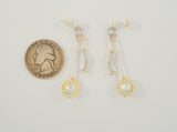 Long Vintage Sterling Silver w/ Yellow Gold Dimensional Carved Man in The Moon & Sun Bi-level Dangle Pierced Earrings