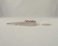 Large Detailed, Vintage Native American Handcrafted & Signed Sterling Silver w/ Sawtooth Set Red Coral Navajo Carved Eagle Feather Pin Pendant