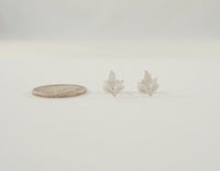 New Tiny Classy Signed Vintage Beau Sterling Silver Satin & Polished Finish Leafy Stud Earrings w/ 14K Gold Posts