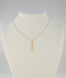 Sparkly Vintage 1980's 14K Solid Yellow Gold Double Heart Lavalier Drop Necklace 2 Hearts Lariat 15.25"