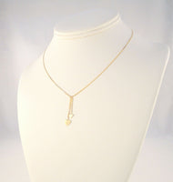 Sparkly Vintage 1980's 14K Solid Yellow Gold Double Heart Lavalier Drop Necklace 2 Hearts Lariat 15.25"