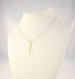 Sparkly Vintage 1980's 14K Solid Yellow Gold Double Heart Lavalier Drop Necklace 2 Hearts Lariat 15.25"