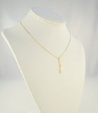 Sparkly Vintage 1980's 14K Solid Yellow Gold Double Heart Lavalier Drop Necklace 2 Hearts Lariat 15.25"