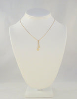 Sparkly Vintage 1980's 14K Solid Yellow Gold Double Heart Lavalier Drop Necklace 2 Hearts Lariat 15.25"