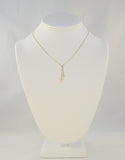 Sparkly Vintage 1980's 14K Solid Yellow Gold Double Heart Lavalier Drop Necklace 2 Hearts Lariat 15.25"