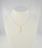 Sparkly Vintage 1980's 14K Solid Yellow Gold Double Heart Lavalier Drop Necklace 2 Hearts Lariat 15.25"