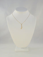 Sparkly Vintage 1980's 14K Solid Yellow Gold Double Heart Lavalier Drop Necklace 2 Hearts Lariat 15.25"